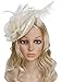 Vijiv Women Vintage Derby Fascinator Hat Pillbox Headband Feather Cocktail Tea Party, Beige, One Size