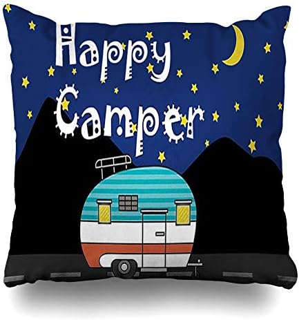 InnoDIY Throw Pillow Covers Happy Camper Camping Pillowslip Square Size 18 x 18 Inches Cushion Cases Pillowcases