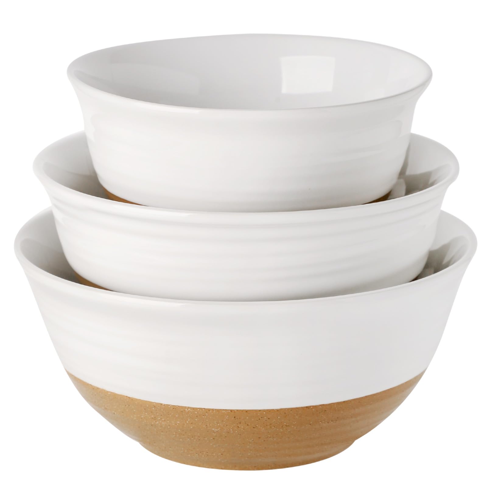 HASENSE Mixing Bowls, Large Ceramic Salad Bowls 2.1/1.5/1.0 Qt, Versatile Serving Bowls for Cooking, Baking, Salad Mixing, Prepping, Nesting White Bowl Set, Dishwasher Safe, Set of 3 Image