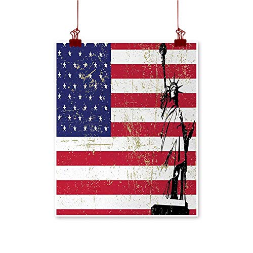 Davishouse New York Living Room Decorative Painting Statue of Liberty and USA Flag Retro Style Enlightening World Famous Icon Modern Minimalist Atmosphere 32" Wx35 L Dark Coral White