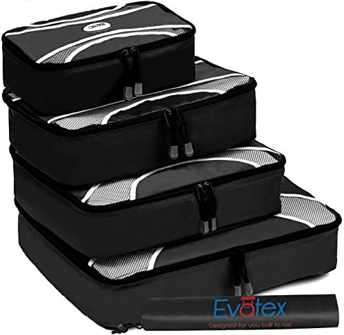 Packing Cubes | Travel Packing Cubes-by Evatex, 4pc Set with Shoe Bag | Packing Cubes for Travel,Laundry Bag- (Black)