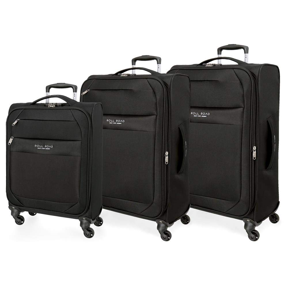 Roll Road Royce Black Luggage Set 55/66/76 cm Soft Polyester Combination lock 196L 4 Wheels Hand Luggage