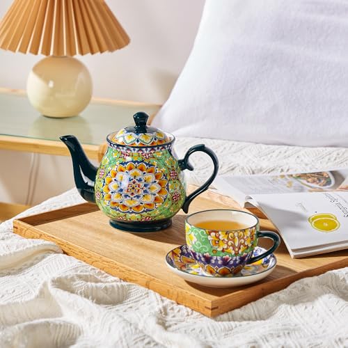 vancasso SIMI Tetera de Cerámica 840 ml, Tetera Bohemia para Té e Infusiones, Apta para Bebidas Frías y Calientes, Resistente al Calor, Apta para Microondas y Lavavajillas