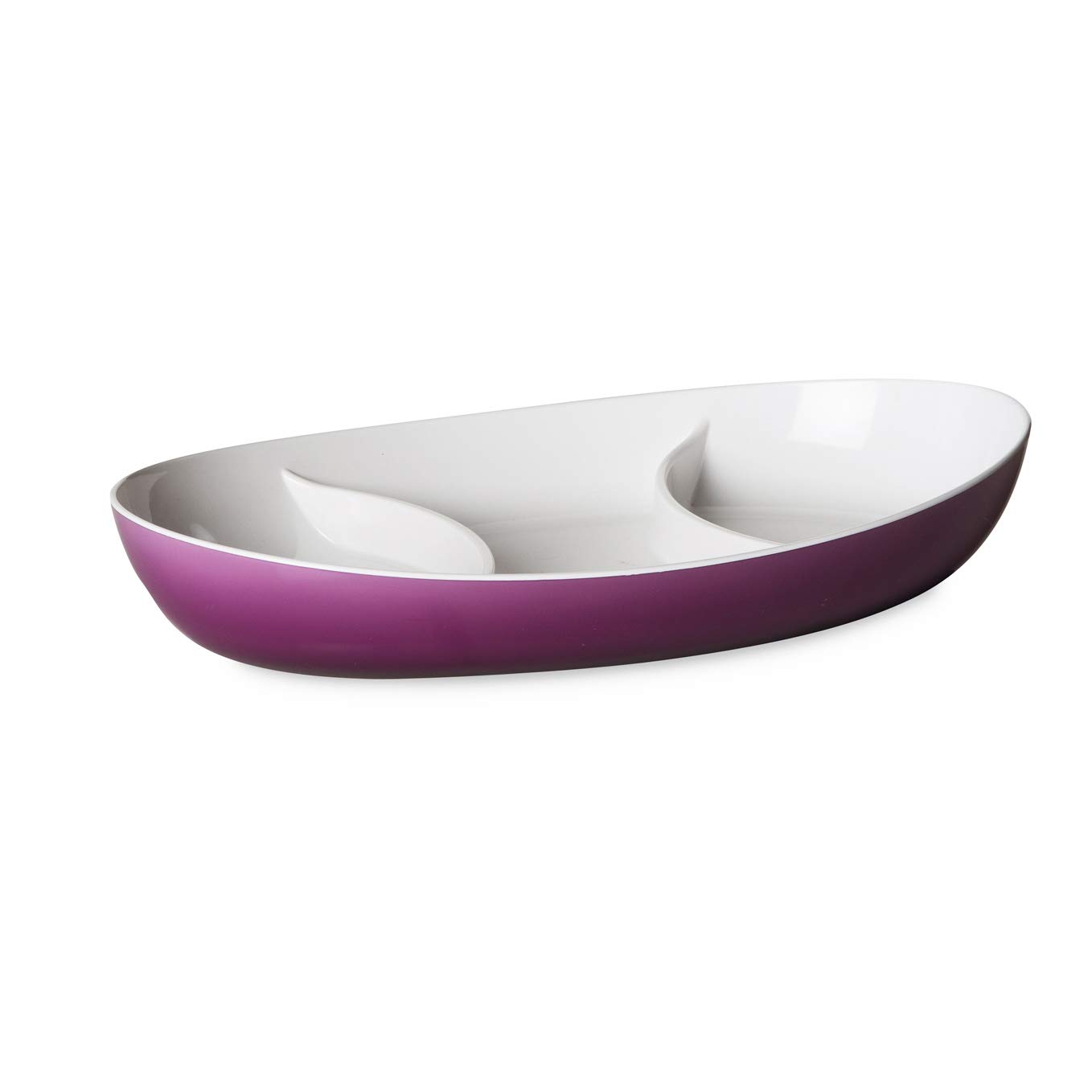 omada Design Plate of 11,02 x 6,69 inch in 3 compartments with White Interior and Colored Exterior, Trendy line, Purple