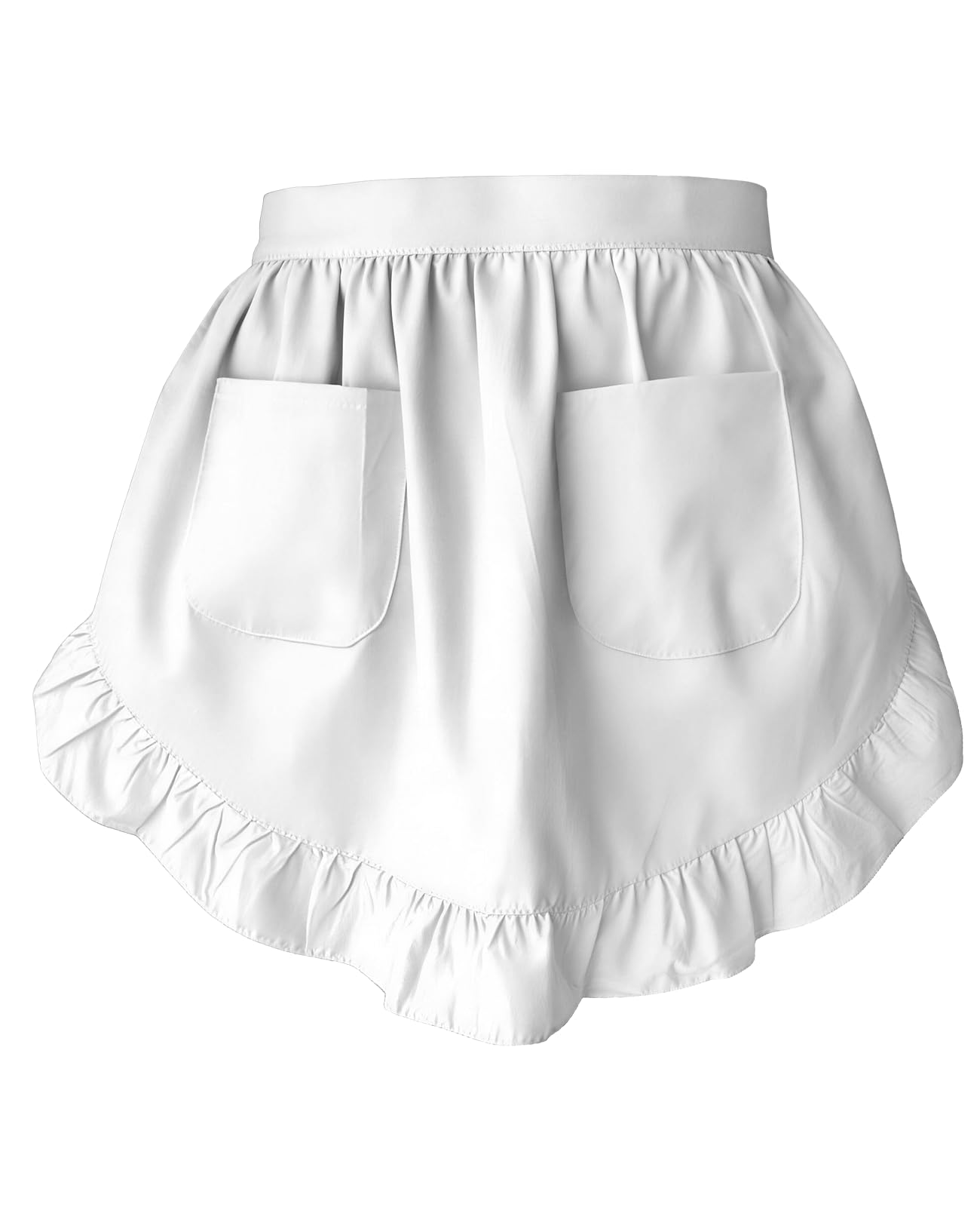 FunnAura Half Waist White Waitress Apron with Pockets, Ruffle Apron for Home Restaurant Hote