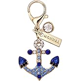 MONNEL MC378 Crystal Anchor Lobster Clasp Charm for Women with Velvet Bag (Blue,1 Piece)
