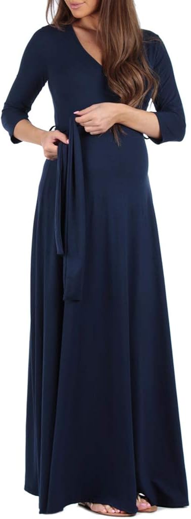 Mother Bee Maternity Faux Wrap Maternity Dress with Adjustable Belt for Baby Shower Or Casual Wear at  Women’s Clothing store
