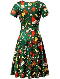 FENSACE Vestido de Navidad para mujer con estampado de Papá Noel