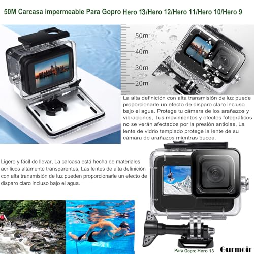 Gurmoir Accessories Kit for GoPro Hero 13/12 /11/10 /9 Black, with Waterproof Case Compatible with Go Pro Camera 13 12 11 10 9(PT10)
