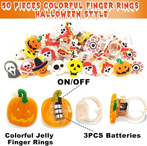 Halloween Light Up Glowing Rings 50PCS Halloween Party Favors LED Rings Halloween Flashing Glowing Finger Rings Fun Toys for Kids Adults