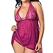 ENJOYNIGHT Women's Sleepwear Plus Size Mini Dress Lingerie Lace Nightwear (2X-large, Rose Red)