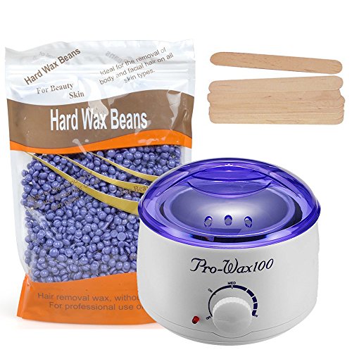 Hot Wax Warmer, Portable Electric Wax Warmer Kit, Waxing Heater with 10.6 OZ Hard Wax Beans and 10 PCS Wax Applicator Sticks for SPA and Hair Removal