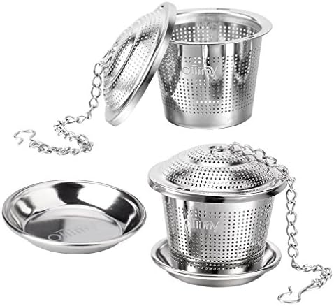 Tea Ball Infusers Set Stainless Steel - Ollimy Coffee Strainer &amp; Steeper for Loose Tea with Drip Trays (Set of 2)