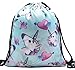 Unicorn Gifts for Girls - Unicorn Drawstring Backpack/Makeup Bag/Inspirational Necklace/Hair Ties (Blue)