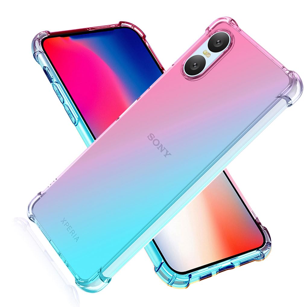 SEAHAI Case for Sony Xperia 10 VI, Gradient Color Ultra-Slim Crystal Transparent Cover Clear Back [Anti-Yellow] Soft TPU Silicone Shockproof Bumper Cover, Pink/Green