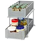 SimpleHouseware 2 Tier Sliding Cabinet Basket Organizer Drawer, Silver