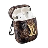 New Luxury Leather Fashion, Full Protection Shockproof Sleeve with Carabiner, Suitable for Apple AirPods Wireless Headset Set Charging Box (Bronze)
