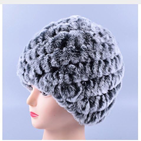 New Design Genuine Rex Fur Pom poms Snow Cap Winter Hats for Girls Skull Cap Real Fur Knitting Rabbit Skullies Beanies Women Hats (Color Grey)