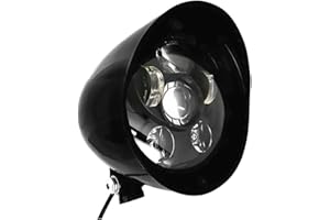 FATECIM 5.75" LED Motorcycle Headlights w/Aluminum Visor Clear Lens 5 3/4 inch Bullet Vintage Lamp for Harley Sportster Dyna Softail Bobber Chopper Honda Yamaha Suzuki Kawasaki Custom Black