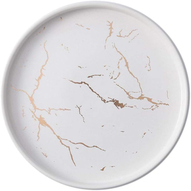 TSY Dinner Plates Marble Ceramics Round Dessert Plate Phnom Penh Plate Tray Dinner Breakfast (White)
