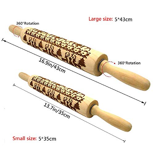 Christmas Wooden Rolling Pin 2 Packs, Embossing Rolling Pins with Engraved Christmas Deer Pattern, Christmas Themed Embossing Rollers, Christmas Symbols for Baking Embossed Cookies - Thumbnail 2