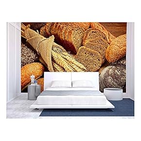 Fresh Bread and Wheat on The Wooden - Removable Wall Mural | Self-Adhesive Large Wallpaper - 66x96 inches