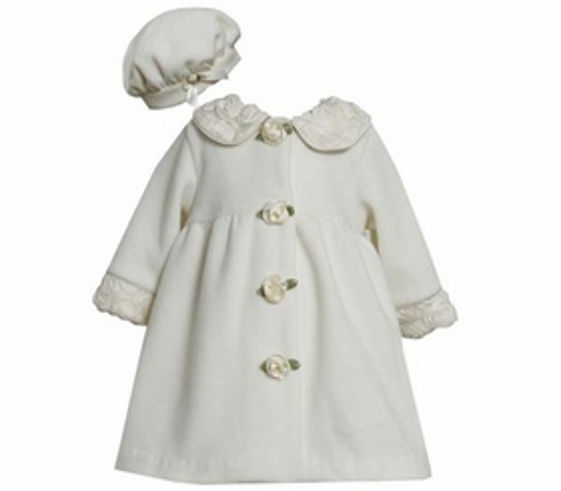 Ivory Fleece Coat with Rolled Flowers and Matching Hat 6