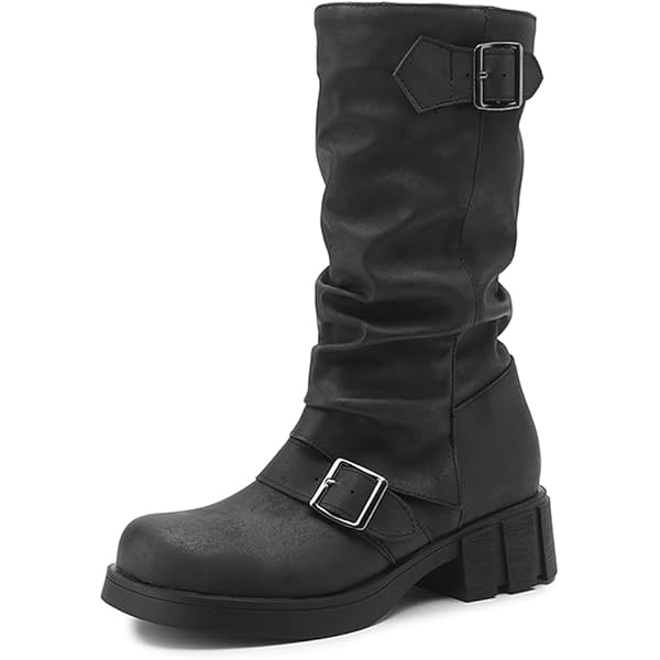 Amazon.com | keleimusi Womens Slouchy Biker Boots Metallic