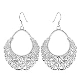 Sterling Silver Plated Dangle Chandelier Cross Hoop Pierced Earrings L158