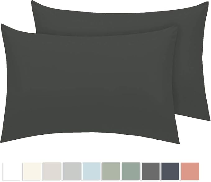 Pizuna 400 Thread Count Cotton Dark Grey Pillow Cases Standard 2 Pack