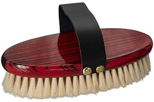 Silverline Goat Hair Wood-back Finishing Body Brush – Soft Equine Grooming Brush for Shiny Coat, 2.5cm Natural Bristles, Leat