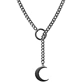 Dtexhif Heart O Ring Slip Chain Choker Necklace for Women Men Stainless Steel Cuban Chain Y-shape Necklaces Punk Rock Collar Adjustable Lariat Y Necklace Prom Necklaces Jewelry