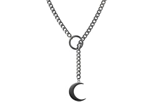 Goth Slip Chain Choker Necklace for Women Stainless Steel Cuban Chain Moon Necklace Punk Rock Collar Necklace Adjustable Lari