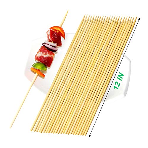 TKDY Bamboo Skewers, 12 inches 400 Pcs Natural BBQ Skewers for Outdoor Grilling Marshmallows, Chocolate Fountain, Appetizer, Fruit, Corn.