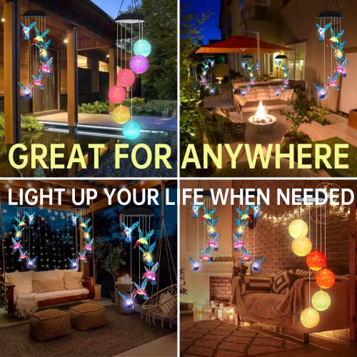 Hummingbird Solar Wind Chimes,2PC LED Memorial Wind Chimes,31Inch Solar Hummingbird and Crystal Ball Wind Chimes with Color Changing Lights, Best Gifts for Family, Garden/Patio Decor (Multicolor)
