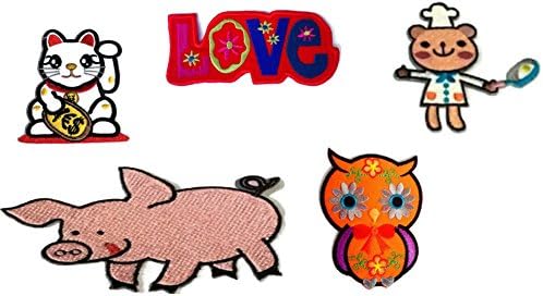 Super Worth Cute 5 pcs./ Lot Set Various Mix Animals Words Love Patches Appliques Badge Cool Look Embroidered Iron-on Sewing Craft for Biker Rider Decorative Craft Adhesive Cloth Art by Indy patch