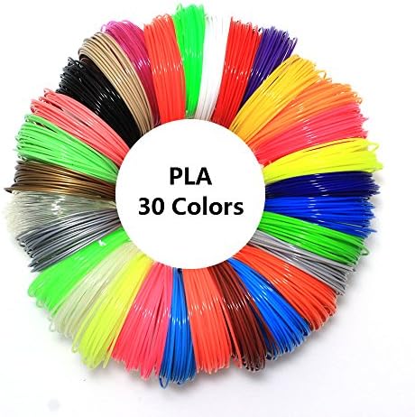 30pcs 3D Pen Filament Refills 1.75mm PLA 600 Linear Feet (20 Foot Each) 30 Different Colors (Including 6 Glow in Dark Color, 5 Fluorescent Color) Free Stencil Book Spatula PinRui