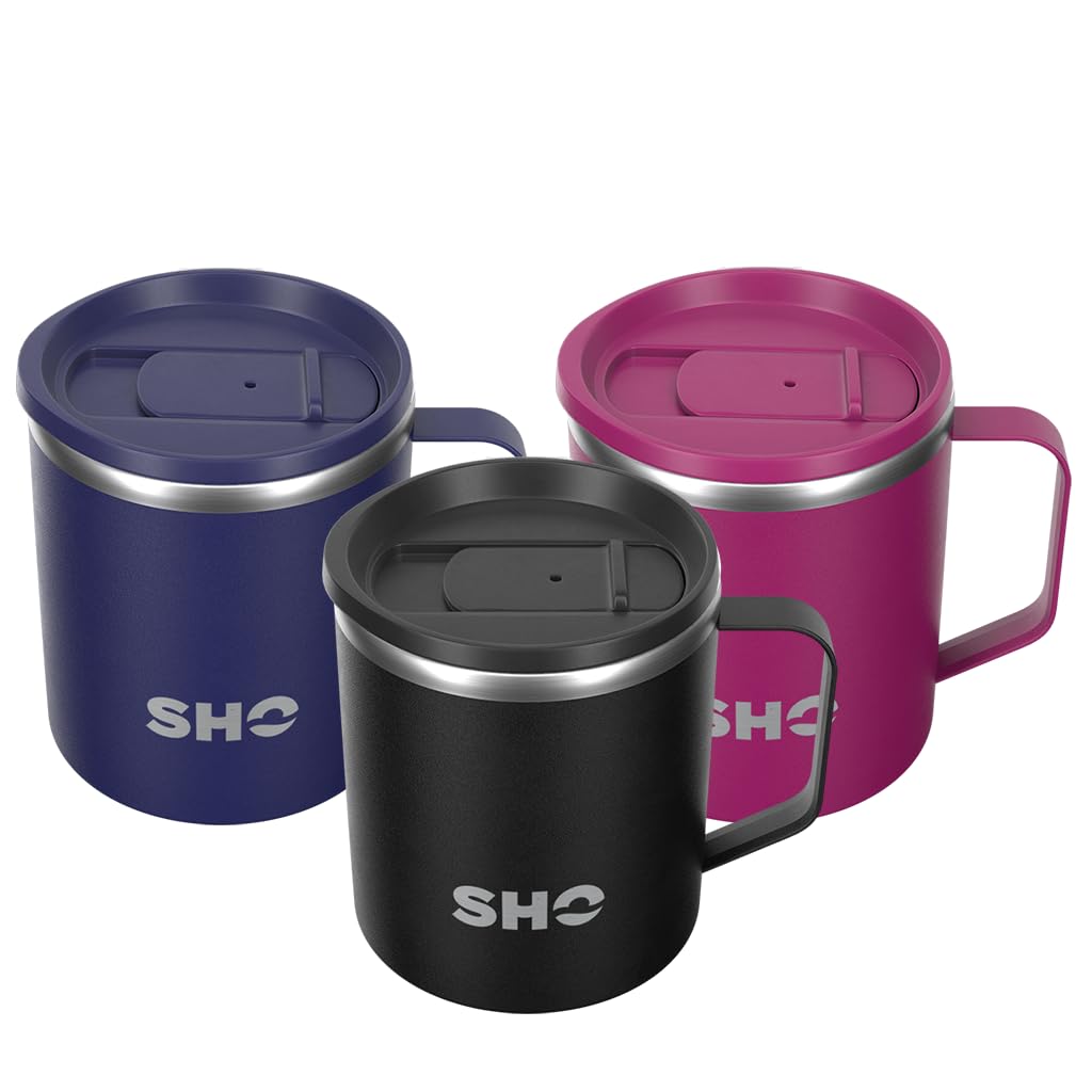 SHO Flexi - Ultimate Insulated Stainless Steel Reusable Coffee Mug - 4 Hours Hot, 8 Hours Cold - 370ml - BPA Free (370ml, Jet Black)