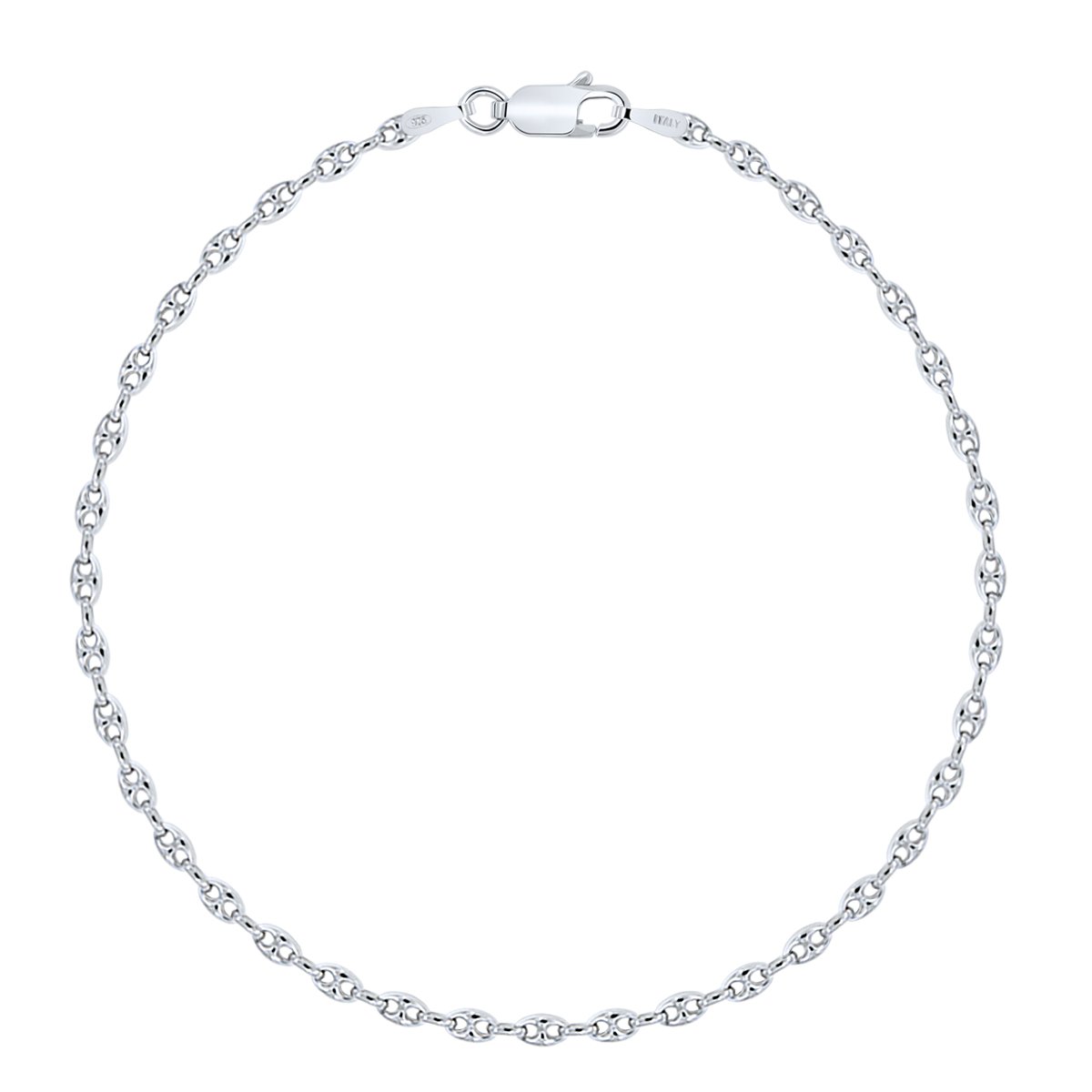 PLANETYS - 925 Sterling Silver Rhodium Finishing Puffed Anchor Chain Bracelet 2.5 mm Width