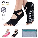 Hylaea Yoga Socks for Women Grip & Non Slip Toeless Sock for Ballet, Pilates, Combed Cotton, 2 Pairs, Black/Watermelon Red