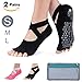 Hylaea Yoga Socks for Women Grip & Non Slip Toeless Sock for Ballet, Pilates, Combed Cotton, 2 Pairs, Black/Watermelon Red