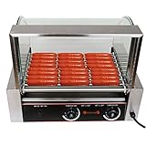 Ridgeyard 1260W Commercial 24 Hot Dog Maker 9 Roller Grilling Machine Non Stick Stainless Steel W/Cover Dual Temperature Controls