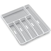 madesmart Classic Large Silverware Tray - White |CLASSIC COLLECTION | 6-Compartments| Kitchen Drawer Organizer | Soft-Grip Lining and Non-Slip Rubber Feet | BPA-Free
