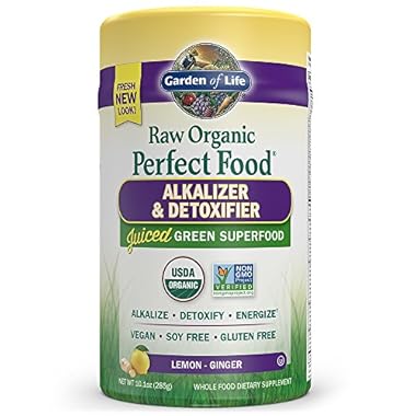 Garden of Life Raw Organic Perfect Food Alkalizer & Detoxifier Juiced Greens Superfood Powder – Lemon Ginger, 30 Servings – Non-GMO, Gluten Free Whole Food Dietary Supplement, Plus Probiotics