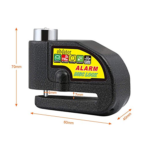 Alarm Disc Lock OBDATOR Anti-theft Motorcycle Motorbike Alarm Disc Lock with 110dB Alarm Sound and 7mm Pin Brake Disc Wheel Security Lock for Motorcycles