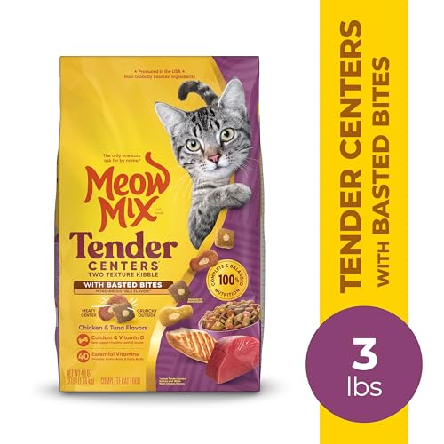 MEOW MIX TENDER CENTERS BASTED BITES CHICKEN AND TUNA FLAVOR, 3 POUND, CRUNCHY OUTSIDE MEATY INSIDE
