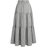 Womens Fall Skirts with High Waist Ruffle in Gingham for Beach Party That is a Long Cute Skirt