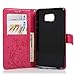 Note 5 Case,Galaxy Note 5 Case - Fashion Wallet Purse 3D Embossed Butterflies Premuim PU Leather Flip Cover Ultra Slim TPU Inner Bumper Hand Strap Magnetic Card Slots Dust Plug by Badalink - Hot Pink