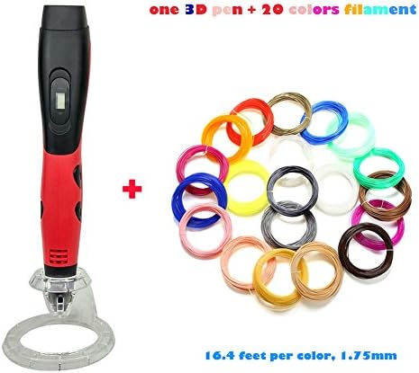 Newest Professional 3d Drawing Pen, Red 3D Pen with 22 Colors 1.75mm PLA Filament for Kids