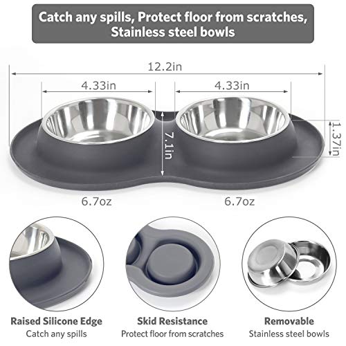 Kulmeo Double Dog Bowl Cat Food Bowls Stainless Steel Dog Food and Water Bowls with Non Skid Silicone Mat Spill Proof… - Image 5